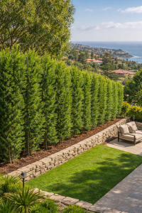 Privacy hedge installation on a hillside property in Rancho Palos Verdes overlooking the coastline